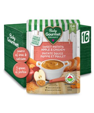 Baby Gourmet Organic Meals - Sweet Potato Apple & Chicken - Non-GMO BPA-Free No Added Sugar Or Salt No Fillers Or Thickeners 128ml - 16 Pack