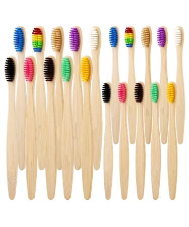 AIOLUSMIC Kids Bamboo Toothbrushes & Adults Toothbrushes 20 Count Colorful Soft Bristles Toothbrushes for Children Parents Eco Friendly Biodegradable Manual Wooden Tooth Brushes Multicolor