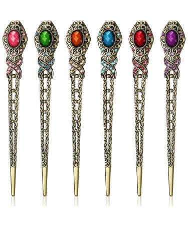 Yilloog 6 Pieces Vintage Rhinestone Hair Sticks Hair Chinese Chopsticks Retro Chignon Pins Stylish Bun Hair Sticks Traditional Hair Accessories for Women Girls Hair Styling Decorations 6 Colors