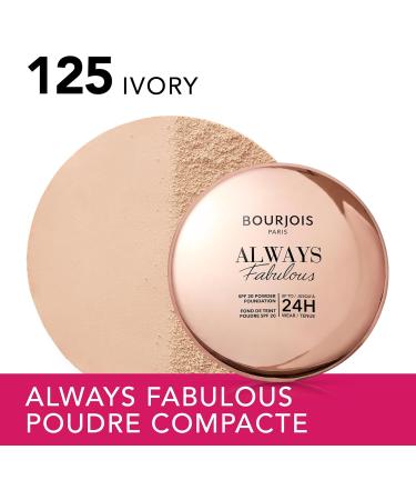 Bourjois Always Fabulous 125 Ivory Foundation Powder Lightweight Formula Long-Lasting Up to 24 Hours SPF 20 Hyaluronic Acid Natural Matte Finish 7g - Buy Online on GoSupps.com
