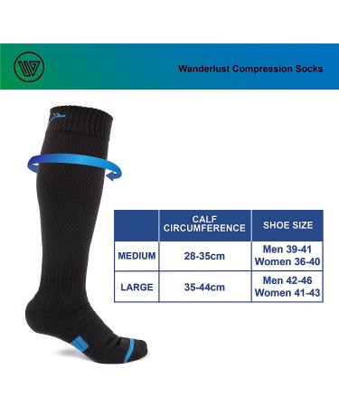 Wanderlust Everyday Compression Socks - Men & Women Support Stockings, Black-blue, Large - Buy Online on GoSupps.com