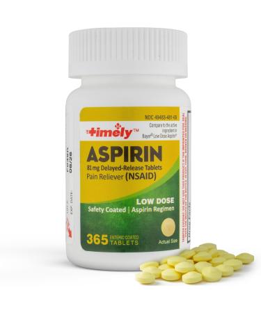 Timely Low Dose Aspirin 81mg - 365 Count | Compare Bayer | Enteric Coated Pain Reliever & Fever Reducer | Made in USA - Buy Online on GoSupps.com