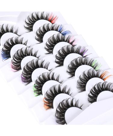 Goddenus B-Rainbow Color 5D False Eyelashes Pack - 7 Pairs Colored Eyelashes with 7 Vibrant Colors - D Curl Fluffy Mink Lashes - Buy Online on GoSupps.com