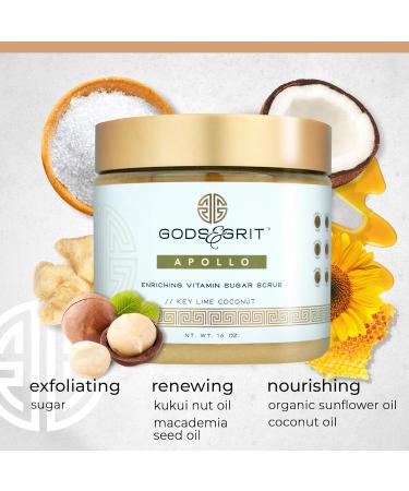 Gods & Grit Apollo Anti-Aging Exfoliating Body Scrub | Ultra Hydrating Key Lime Coconut | Dead Skin Remover for Men & Women | 16 oz - Buy Online on GoSupps.com