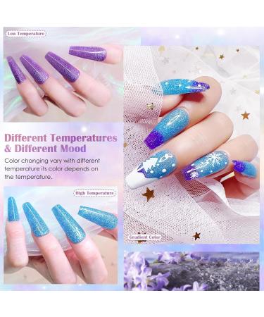 Kredioo Colour Changing Gel Nail Polish Set 6 Colors Glitter Pink Green Purple Blue Temperature Change Manicure Nail Art Gel for All Season Spring Summer Fall Winter UV/LED Cured Needed - Buy Online on GoSupps.com