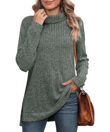 Women Blouse Versatile Long Sleeve Tops Side Slit for Party (XL) X-Large Green - Buy Online on GoSupps.com