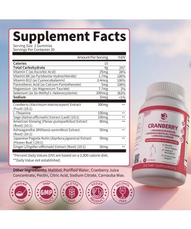 Lukaree Cranberry Gummies for Women Cranberry Supplement Complex with D-Mannose Ashwagandha Magnesium Ginseng Urinary Tract Mood & Energy Support Daytime Vitality Supplement 60 Count 60 Count (Pack of 1) - Buy Online on GoSupps.com