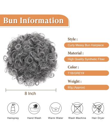 Oseti Curly Grey Hair Bun Clip | Synthetic Hair Extension for Women | Salt and Pepper Large Drawstring Ponytail | T1B/GREY - Buy Online on GoSupps.com
