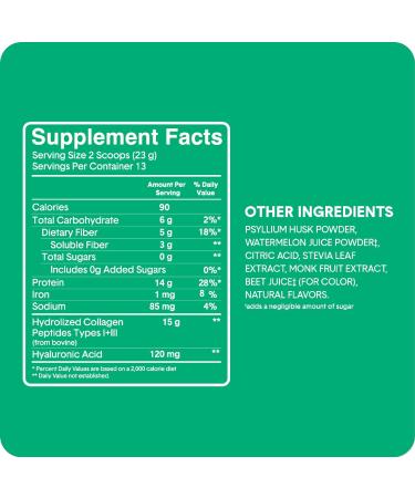 Bellway Fiber Beauty Super Fiber Powder with Collagen - Watermelon Flavor 10.6 oz - Buy Online on GoSupps.com