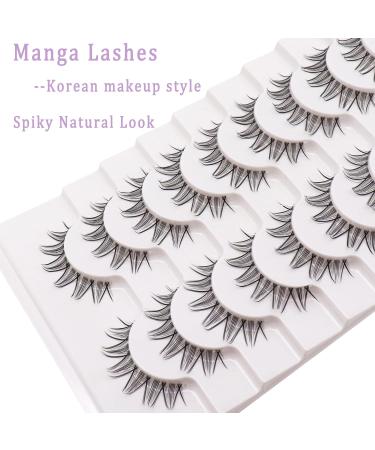 Losha Lashes Natural Look Manga Lashes 10 Pairs - Spiky Wispy False Eyelashes for Asian Eyes - Lightweight Anime Fake Eyelashes for Korean Cosplay Makeup - Buy Online on GoSupps.com