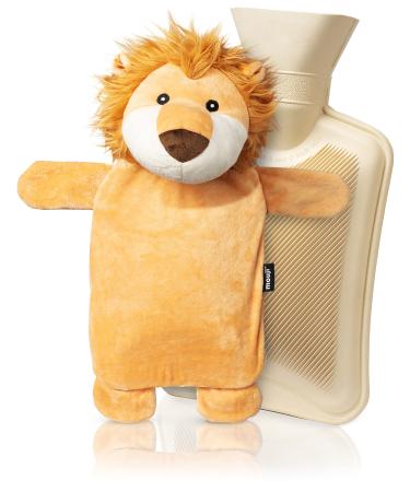 Mouji Premium hot water bottle Children Lion with reference fluffy 0.75l |Heat bottle cuddly toy |Heat bottles adult hot water bottle animal |Heat bottles warmth bed bottle for children heat bag heat bottle Lion
