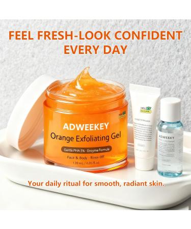 ADWEEKEY Orange Exfoliating Gel for Face & Body Gentle PHA 5% + Enzyme Formula Brightening & Smoothing Scrub Natural Orange Extract No Harsh Particles 120mL / 4.05 fl.oz - Buy Online on GoSupps.com