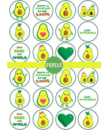 24 PRECUT Avocado Edible Cupcake Toppers - Cute Avocado Theme Premium Thickness SWEETENED VANILLA - wafer card disc cake decorations - Buy Online on GoSupps.com