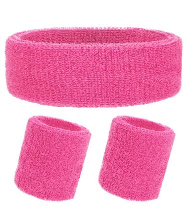 Piece Sweatband Set Soft Cotton Sweatband Sports Headband Fitness Bracelet for Men and Women Fitness Sports Running Pink