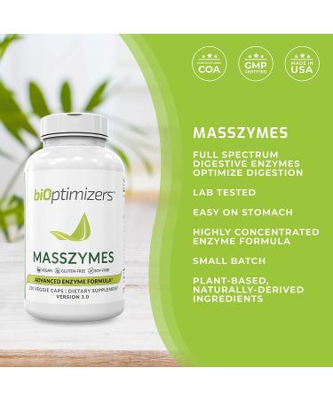 BiOptimizers MassZymes 3.0 - Advanced Digestive Enzyme Supplement for Bloating Relief - 250 Capsules with AstraZyme - Buy Online on GoSupps.com
