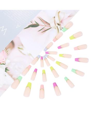 Vatocu Coffin False Nails - Long French Press On Nails Glitter Rainbow Art Ballerina Shape - 24 Pcs Acrylic Stick-On Nails for Women & Girls - Buy Online on GoSupps.com