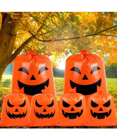 STEFORD Halloween Pumpkin Leaf Lawn Bags,6Pcs Halloween Jack O Lantern Yard Fall Leaf Trash Bags Halloween Decorations,Halloween Party Favors-2 Sizes