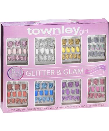 Townley Girl 96 Pcs Stick on Nails Set | Glitter-Glamup & Metallic Press- On Nail Sets for Girls | Self-Adhesive Artificial Nails Pink - Buy Online on GoSupps.com