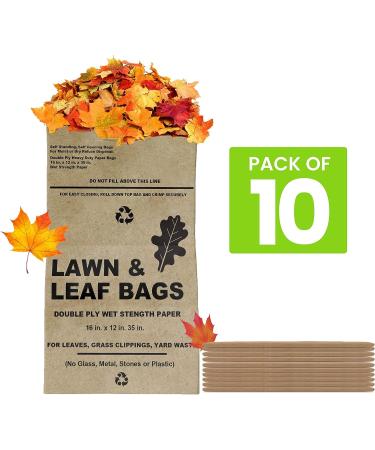 30 Gallon Lawn and Leaf Bags - Pack of 10 - Tear Resistant Eco-Friendly Trash Bags for Wet/Dry Leaves, Grass Clippings, Twigs - Brown Recyclable and Compostable Yard Bags - Biodegradable - Buy Online on GoSupps.com