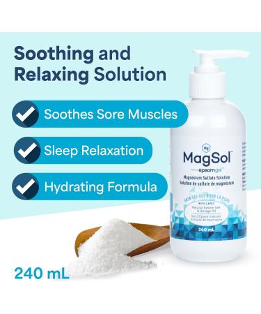 Magsol Magnesium Lotion for Sleep & Muscle Relaxation | Topical Magnesium Sulfate Solution by epsomgel (240 ml) | Hydrating Skin Gel | Natural Epsom Salt with Borage Oil - Buy Online on GoSupps.com