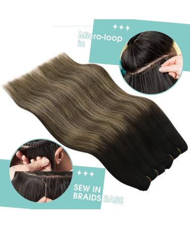 Youngsee Tressen 40cm Real Hair Balayage Weaving Extensions - Ombre Black Brown Blond 100g #1b/4/27 - Buy Online on GoSupps.com
