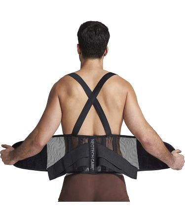 NeoTech Care Back Brace with Suspenders - Light & Breathable Lumbar Support Belt for Lower Back Pain - Size S, Black Color - Buy Online on GoSupps.com