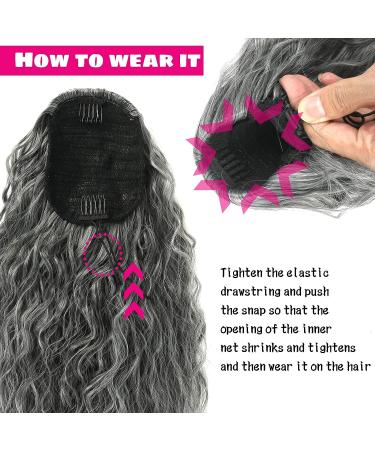 Jolelyne Gray Wavy Drawstring Ponytail Extension - Long Curly Synthetic Hair Clip In for Black Women - 28inch Grey Ponytail Extensions - Buy Online on GoSupps.com