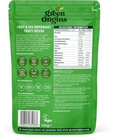Green Origins Fruity Greens Superboost 100g - Organic Fruit & Veg Blend - Buy Online on GoSupps.com
