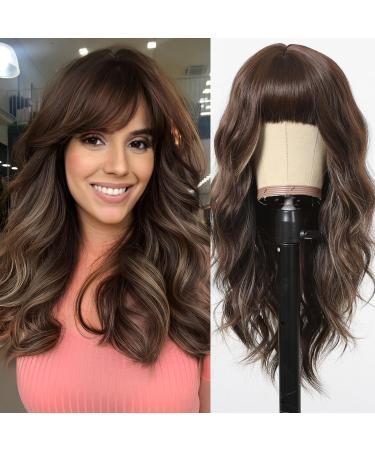 Testar Brown wigs with pony blonde highlights Long wavy wigs for women Long curly wavy wigs Synthetic hair for girls for everyday use at parties
