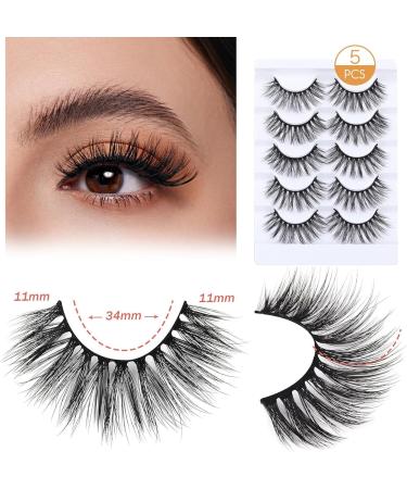 Russian Strip Lashes False Eyelashes 16mm D Curly Cat Eye Natural False Lashes Fluffy Wispy Russian Lashes Strip Lashes 5 Pairs Soft Eye Lash Reusable Fake Eyelashes - Buy Online on GoSupps.com