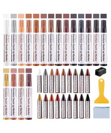 DEWEL Wood Markers Furniture Repair 18 Colors Furniture Markers Touch Up and Wood Filler Sticks Wood Scratch Repair Kit for Laminate Floor Cabinet Wooden Door Wood Finish Stain