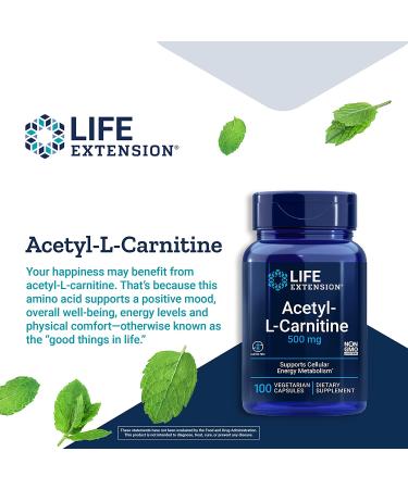 Buy Life Extension Acetyl-L-Carnitine 500 mg - 100 Vegan Capsules for Energy & Focus - Buy Online on GoSupps.com