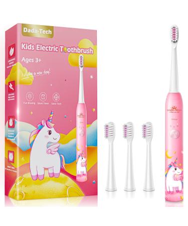 Dada-Tech Kids Electric Toothbrush Rechargeable Soft Unicorn Tooth Brush with Timer Powered by Sonic Technology for Children Boys and Girls Age 3+ Waterproof and 3 Modes (Unicorn Pink) Unicorn New (Pink) 1 count (Pack of 1)