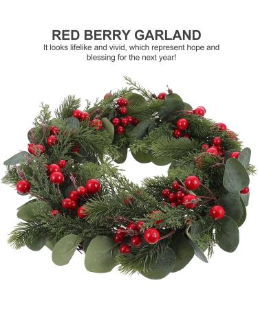 1pc Red eucalyptus wreath artificial berry garland round door sign christmas door wreath Wall Wreath seasonal candy decor Red Berry Leaf Pendant pe (plastic) American style - Buy Online on GoSupps.com