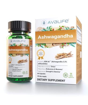 AVALIFE Ashwagandha 500mg (60 Capsules) Ashwagandha Root Extract with 5% Withanolides Plus KSM-66 Ashwagandha for Energy, Stress Relief, and Brain Function | Gluten Free, Vegan, Non-GMO, 30-Day Supply