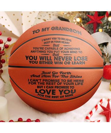 DOPTIKA Engraved Outdoor Basketball for Son Grandson - You Will Never Lose You Either Learn Or Win - Custom 29.5" Outdoor Basketball Gift Ideas for Men Birthday Back to School Graduation Gifts Grandparent to Grandson