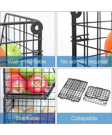 2-Tier Wall-mounted Fruit and Vegetable Basket - Stackable Kitchen Wire Storage for Produce and Snacks - Large Black - Buy Online on GoSupps.com