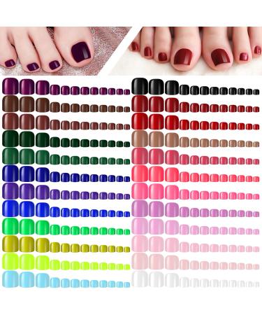 Kalolary 576Pcs False Toe Nails  Short Square Artificial Nail Tip Press on Toenails  Glossy Full Cover Solid Color Fake Toenails for DIY Nail Art (24 Colors) color 1