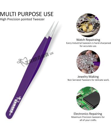 ZAMAHA UK Lash Extension Tweezers | Japanese Stainless Steel | Boot Shape Curved | 3D 4D 6D Angled Tip | Purple Precision Tools | Pack of 2 - Buy Online on GoSupps.com
