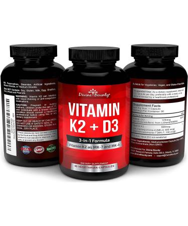Vitamin K2 (MK7 & MK4) with D3 Supplement - 3-in-1 Formula for Bone and Heart Health - 90 Non-GMO Capsules - Buy Online on GoSupps.com