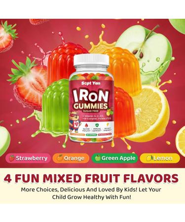 Iron Supplement Gummies for Kids, Kids Multivitamin with Iron - Vitamin B Complex, C, D3, Calcium, Folate, Zinc, FOS for Blood Builder & Energy Support, Iron Deficiency, Vegan,Mixed Fruit Flavor,60 ct - Buy Online on GoSupps.com