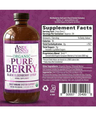 Andi Lynn's Pure Black Elderberry Syrup with Honey - 500mg Immune Support - 8oz - Buy Online on GoSupps.com