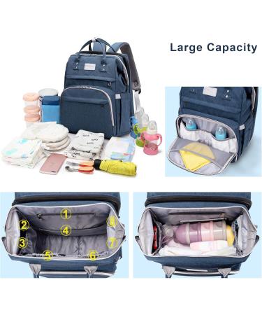 Shop SndMor Dark Blue Diaper Bag Backpack - Multifunctional with Bed Function Stroller Hooks Ideal for Moms & Dads | International Shipping - Buy Online on GoSupps.com