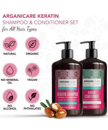 Arganicare Keratin Shampoo & Conditioner Set | Hair Thickening Strengthening & Moisturizing Treatment with Organic Argan Oil & Shea Butter | Suitable for All Ages | 27 Fl Oz - Buy Online on GoSupps.com