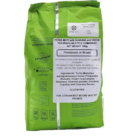  Yacuy Yacuy Yerba Mate Green | GUARANA-CHA VERDE | Terere | Brazilian Mate Tea | Guarana & Chimarrao | Rich in Antioxidants Vitamins & Minerals 500g - Buy Online on GoSupps.com