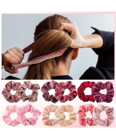 24-Piece Blush Velvet Hair Scrunchies Set with Drawstring Bag - Soft Elastic Hair Bands for Girls and Women | Perfect for Theme Parties and Everyday Use - Buy Online on GoSupps.com