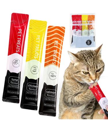 Xcdsxer Cat Treats Lickable Cat Treats Squeezable Cat Treats Nutritionally Balanced to Promote Your Cat's Healthy Growth 0.53 Ounces Each Tube 6 Tubes Tuna Salmon and Chicken Flavors (6 Mix Flavors) Mix flavors 2.5 g (Pack of 6)