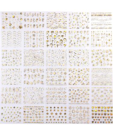 30-Piece Gold 3D Self-Adhesive Nail Stickers - Flower, Line, Lace, and Leaf Design | DIY Nail Art Decals for Acrylic Nails | Women's & Girls' Nail Supplies - Buy Online on GoSupps.com