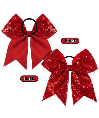 Whaline 8 Inch Glitter Red Jumbo Cheer Bows - 4 Pack | Large Cheerleading Hair Bows for Girls, Toddlers, Women - Elastic Ponytail Holder & Hair Accessories - Buy Online on GoSupps.com