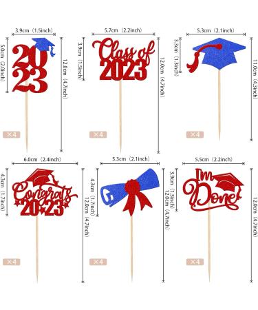 Pack of 24 2023 Graduation Cake Decorations Glitter Class of 2023 Graduation Cupcake Toppers Diploma Grad Cap Done Congrats Graduation Cake Decoration 2023 Graduation Theme Party Cake Decorations Blue New Red New - Buy Online on GoSupps.com